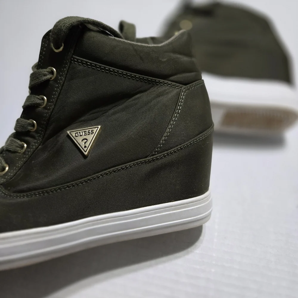 Guess High Top Wedge Sneaker, Lace Up Olive Green, 9